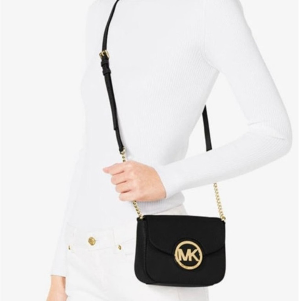 Michael Kors Black crossbody bag wallet logo chain & leather strap